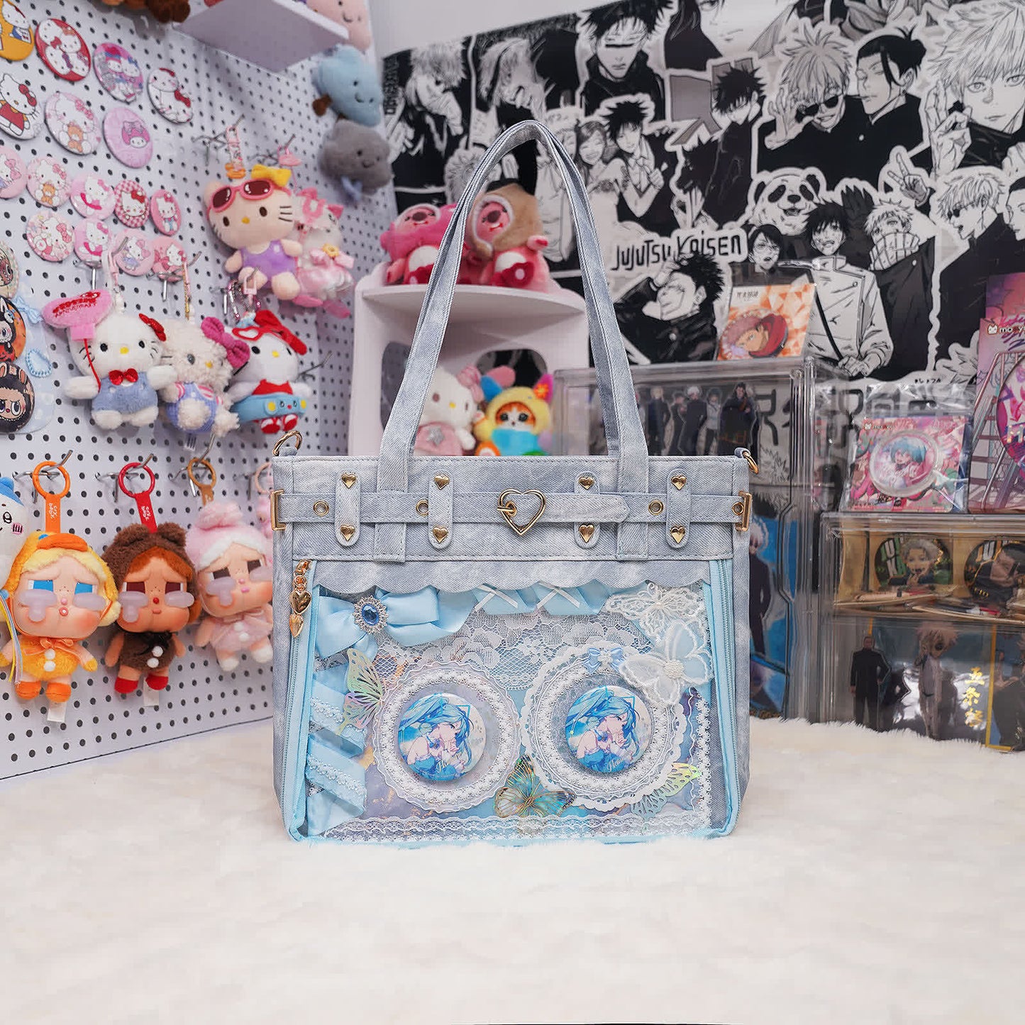 Miku’s Blue Bow Denim Ita Bag– Original Large-Capacity Ita Bag, Perfect for DIY Customization & Display