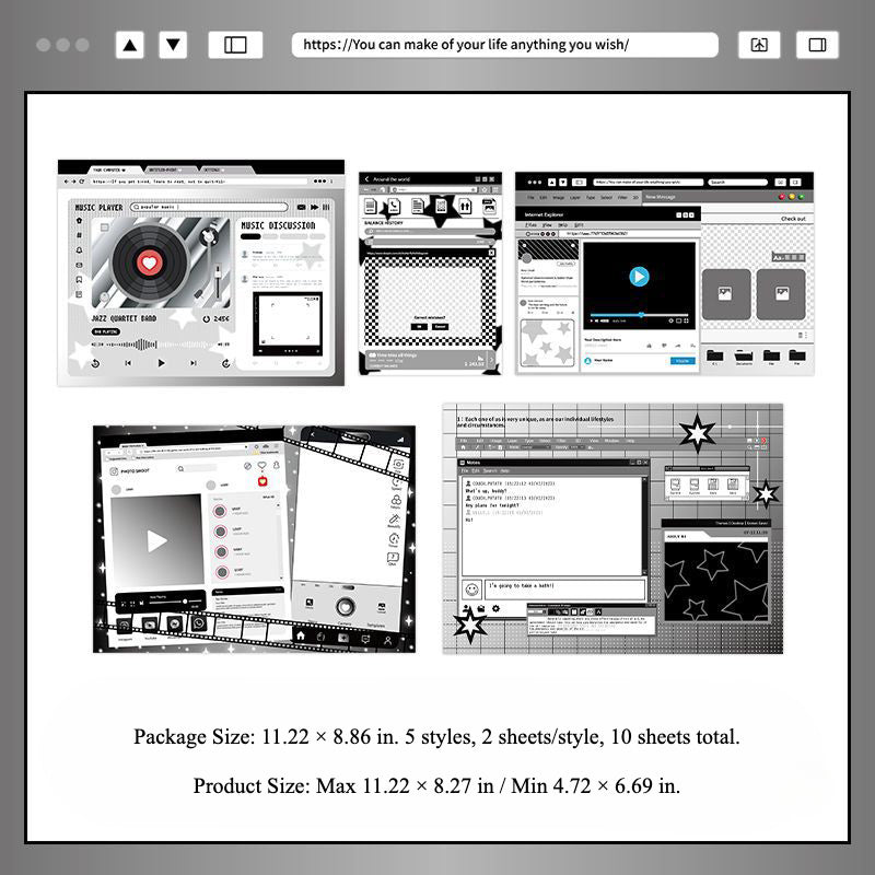 10 Sheets of Background Boards for Ita Bag - Windows Desktop Style
