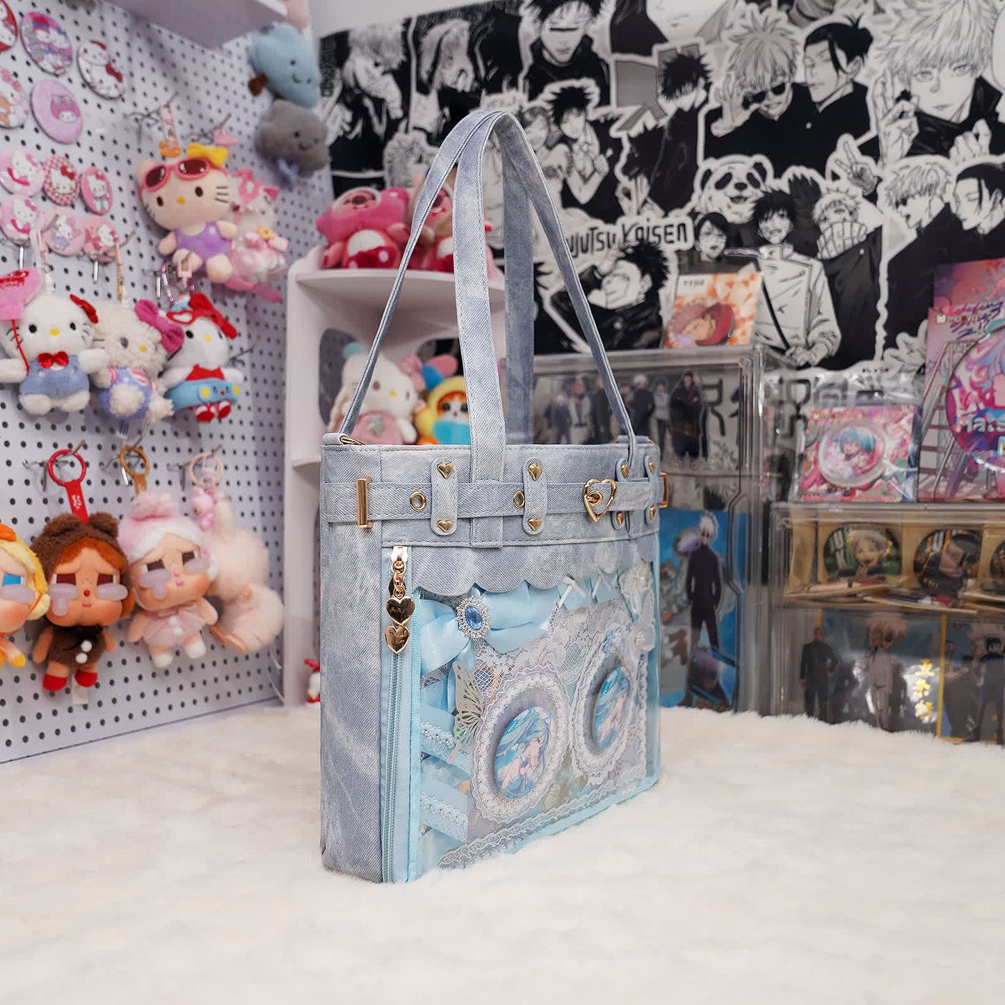 Miku’s Blue Bow Denim Ita Bag– Original Large-Capacity Ita Bag, Perfect for DIY Customization & Display