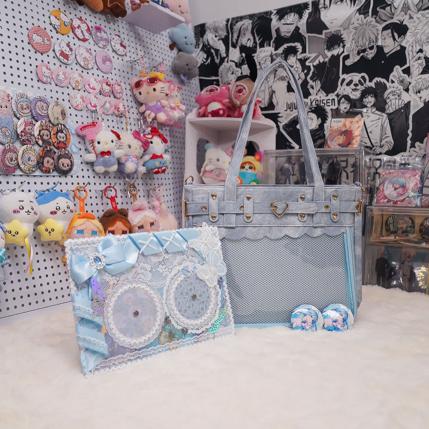 Miku’s Blue Bow Denim Ita Bag– Original Large-Capacity Ita Bag, Perfect for DIY Customization & Display