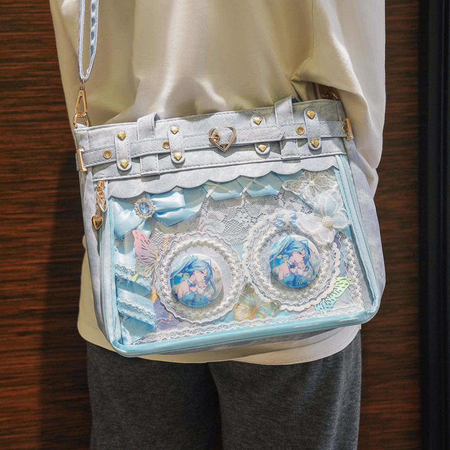 Miku’s Blue Bow Denim Ita Bag– Original Large-Capacity Ita Bag, Perfect for DIY Customization & Display
