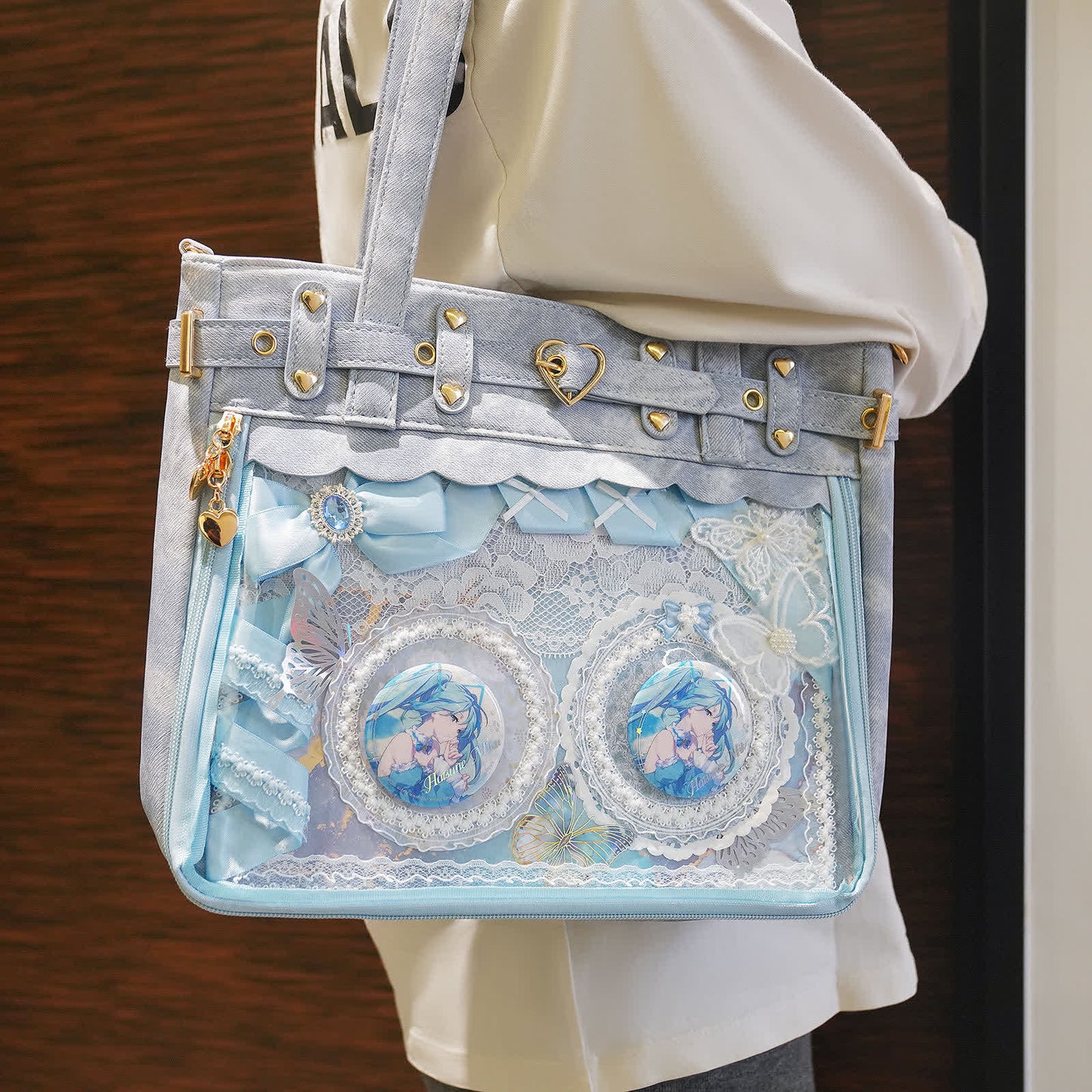 Miku’s Blue Bow Denim Ita Bag– Original Large-Capacity Ita Bag, Perfect for DIY Customization & Display