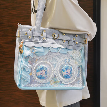 Miku’s Blue Bow Denim Ita Bag– Original Large-Capacity Ita Bag, Perfect for DIY Customization & Display