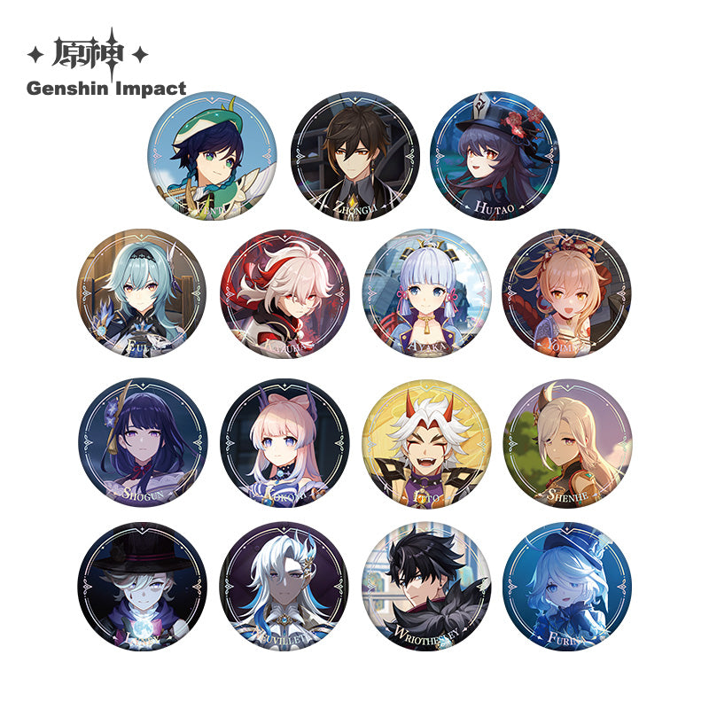 Lisenced Genshin Impact Character PV Series Tinplate Badge – 2.28inches(58mm) – Furina & Wanderer