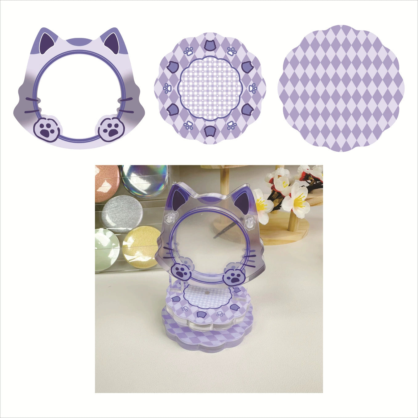 Floating Badge Stand with Cat Ears and Paws