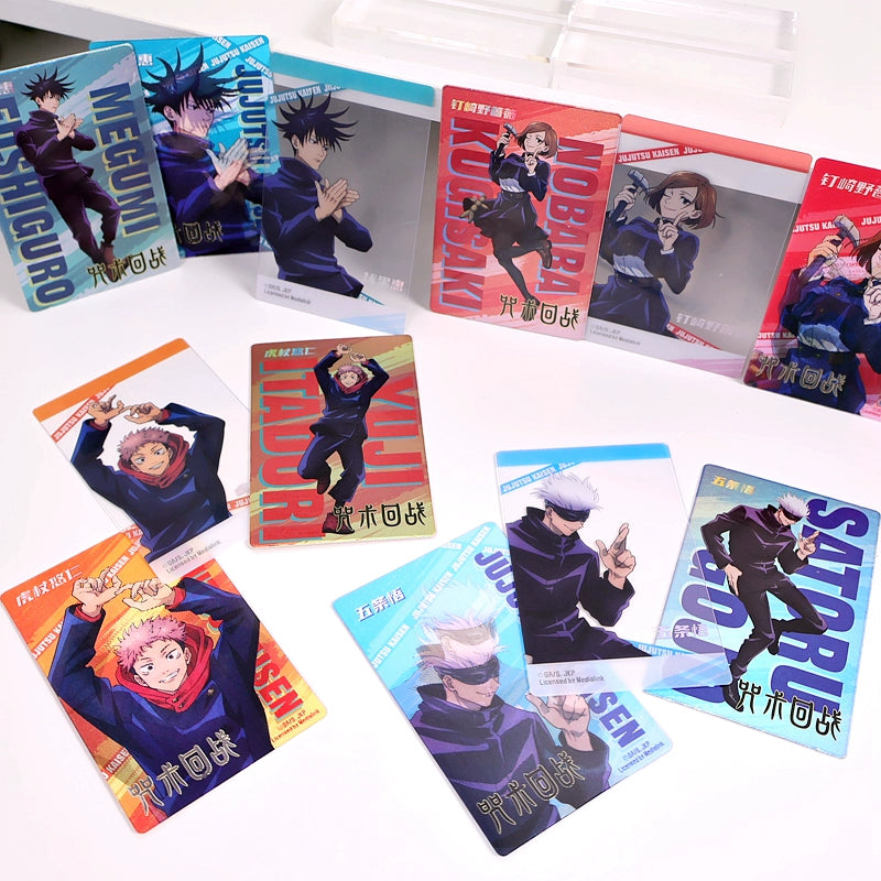 Official Licensed Jujutsu Kaisen Holographic Lenticular Card Set - 3 Collectible Cards (Gojo Satoru, Fushiguro Megumi, Kugisaki Nobara, Itadori Yuji)