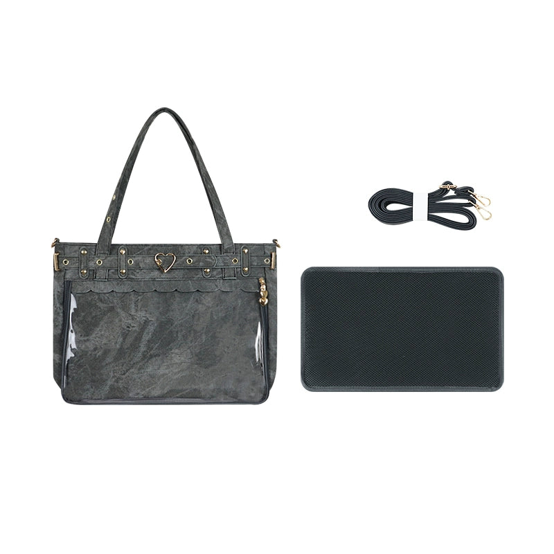 Gothic Punk PU Leather Itabag with Transparent Window