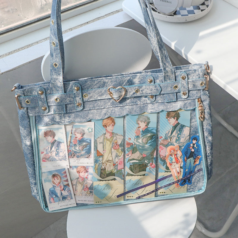 Gothic Punk PU Leather Itabag with Transparent Window
