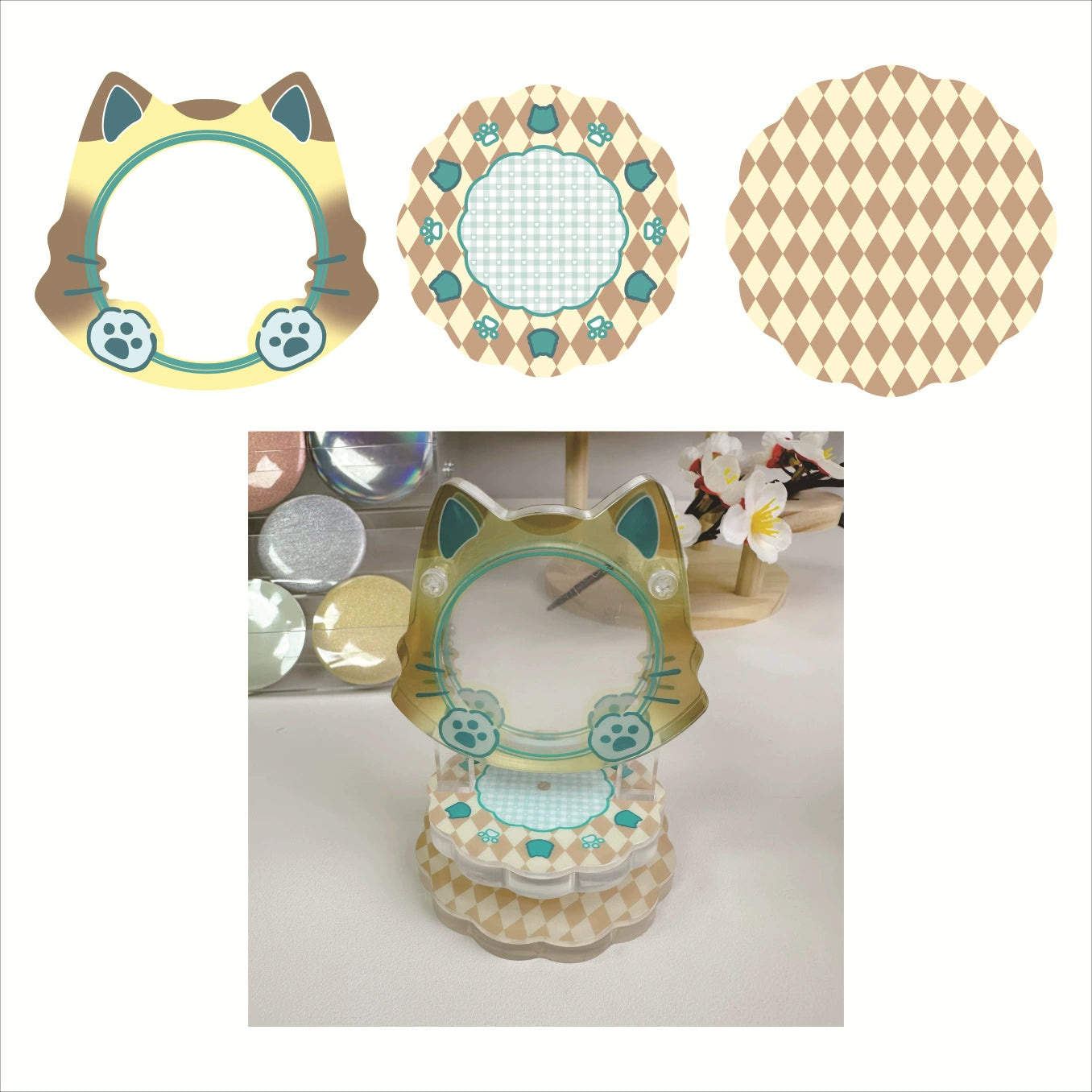Floating Badge Stand with Cat Ears and Paws