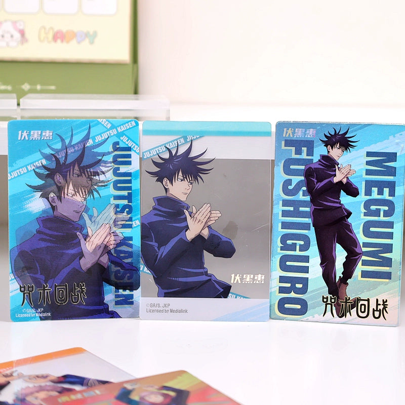 Official Licensed Jujutsu Kaisen Holographic Lenticular Card Set - 3 Collectible Cards (Gojo Satoru, Fushiguro Megumi, Kugisaki Nobara, Itadori Yuji)