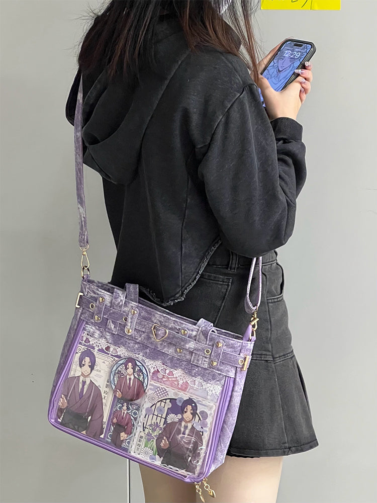 Gothic Punk PU Leather Itabag with Transparent Window