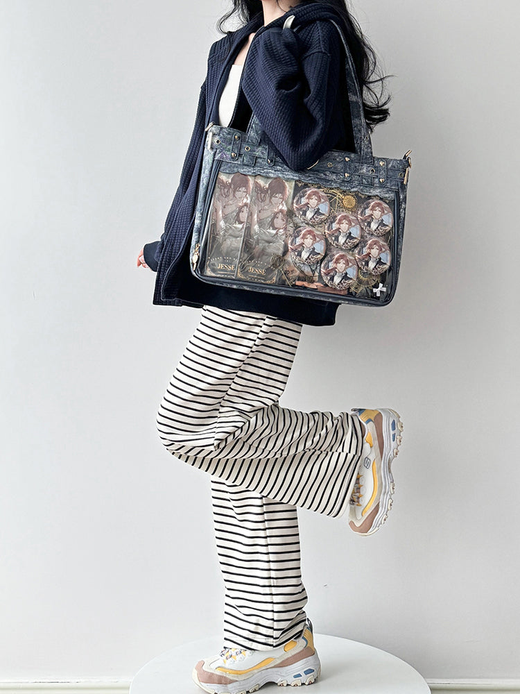 Gothic Punk PU Leather Itabag with Transparent Window