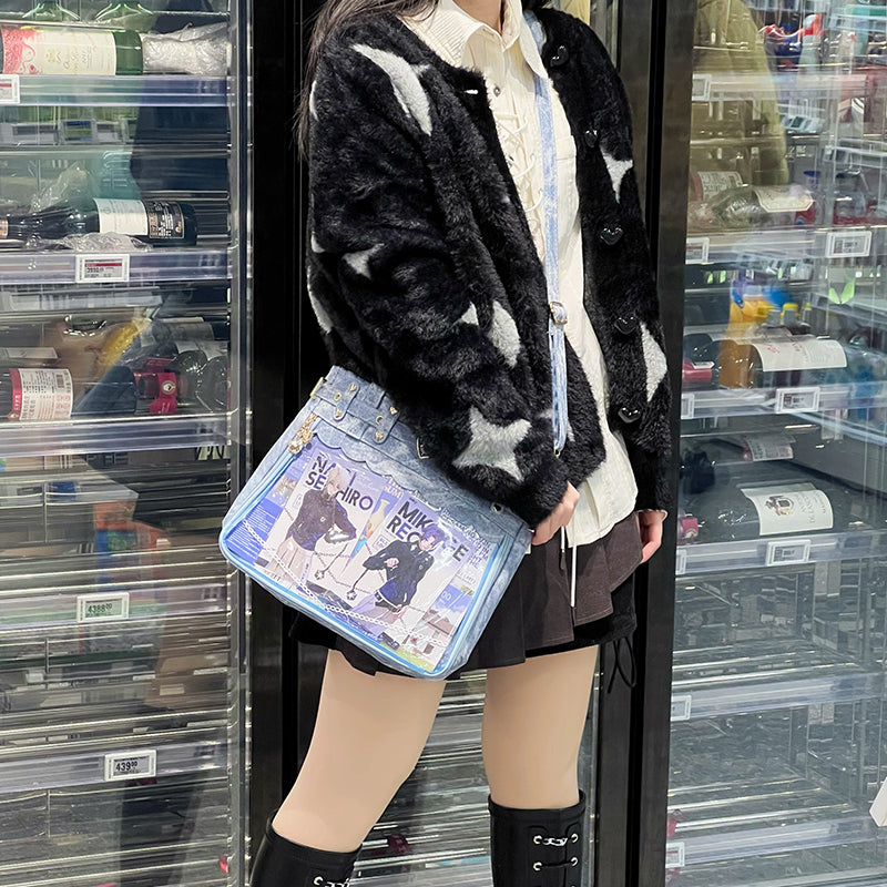 Gothic Punk PU Leather Itabag with Transparent Window