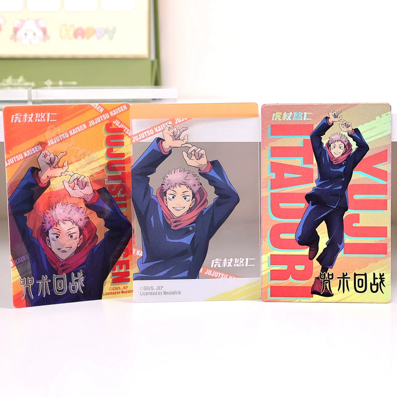 Official Licensed Jujutsu Kaisen Holographic Lenticular Card Set - 3 Collectible Cards (Gojo Satoru, Fushiguro Megumi, Kugisaki Nobara, Itadori Yuji)