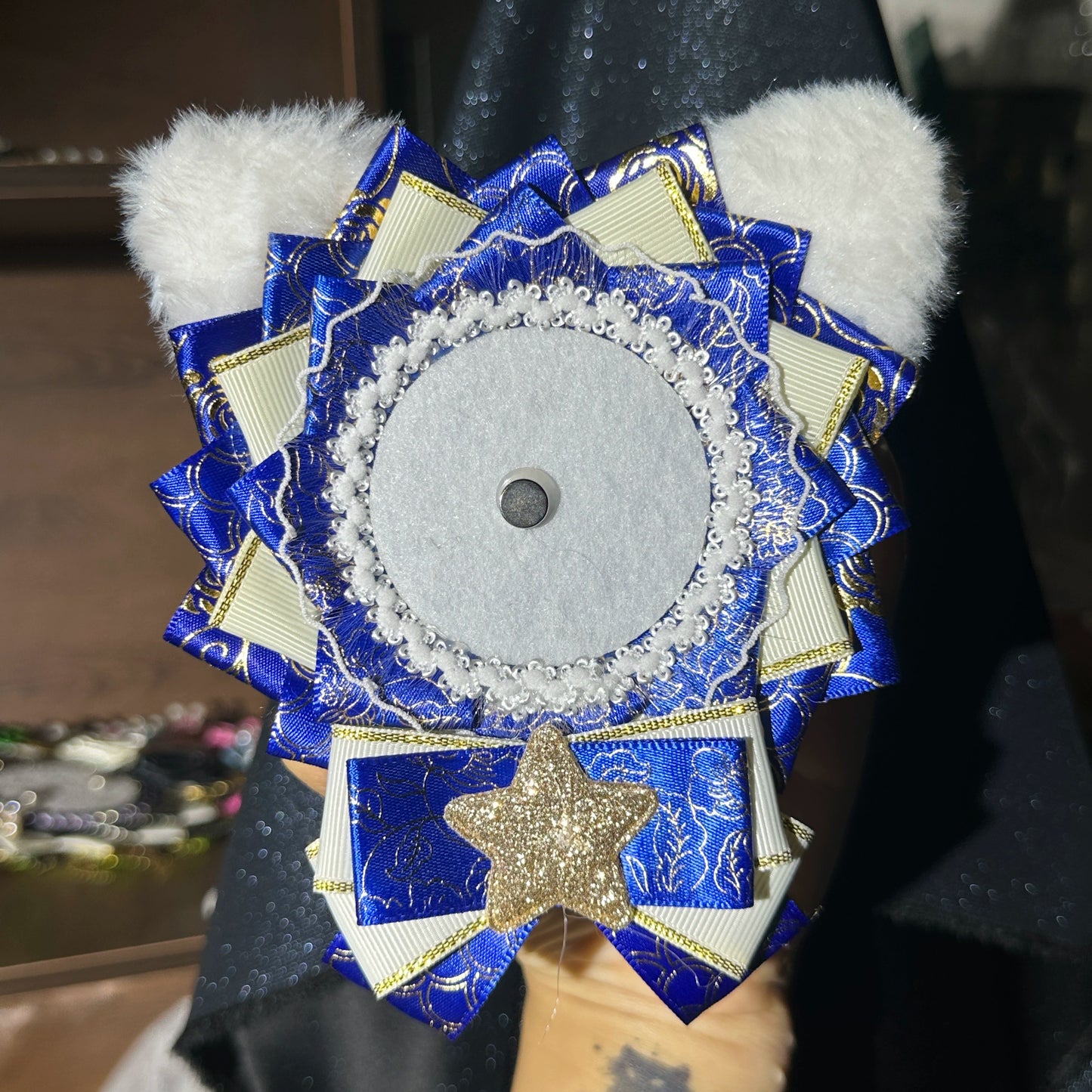 Handmade Original Cat Ear Plush Badge Holder – Cute DIY Ita Bag Decoration Base for 2.28-2.95 inch (58mm-75mm) Badges