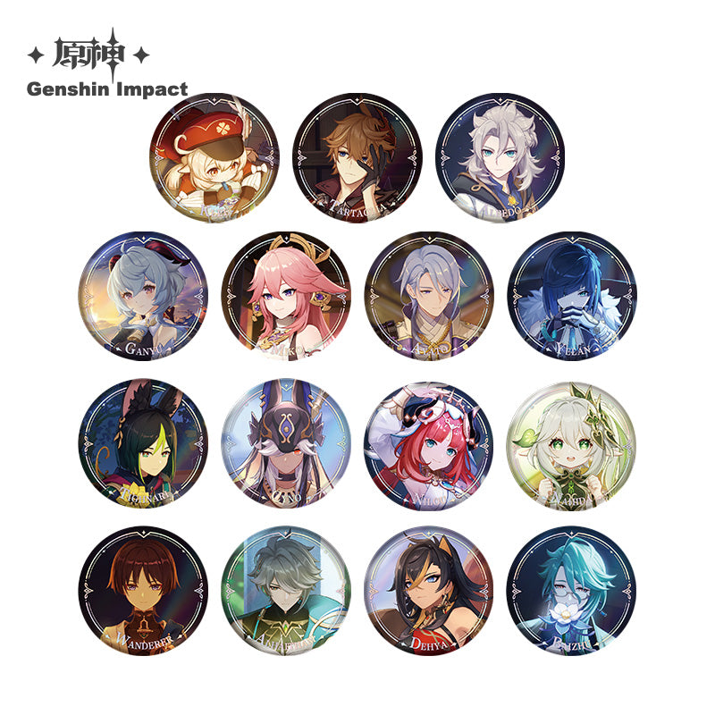 Lisenced Genshin Impact Character PV Series Tinplate Badge – 2.28inches(58mm) – Furina & Wanderer
