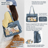 TOUTOU Line Dog Large Capacity Denim Ita Tote Bag