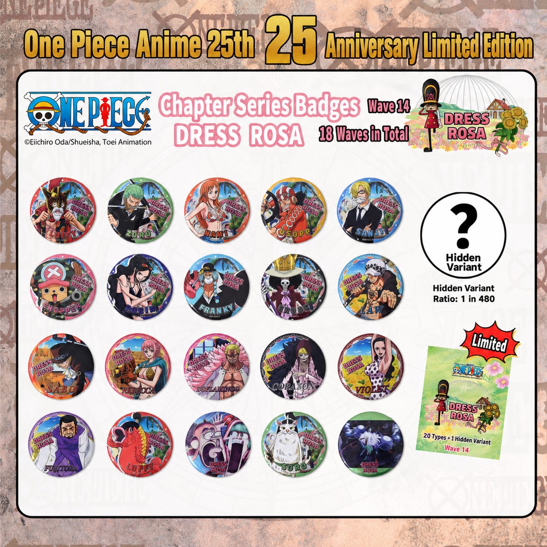 One Piece Wave 14 Dressrosa Arc Badge Blind Box