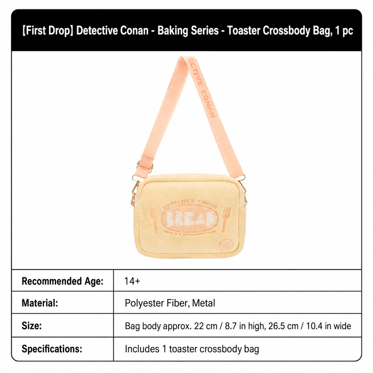 Officially Licensed Detective Conan Toast Crossbody Bag