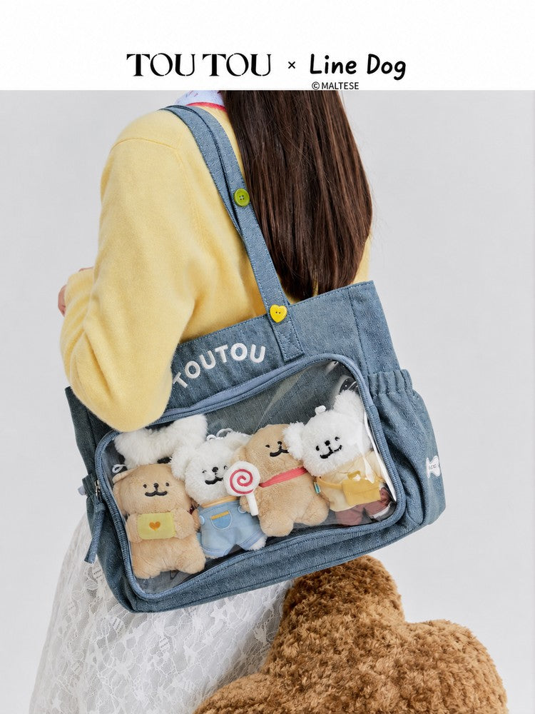 TOUTOU Line Dog Large Capacity Denim Ita Tote Bag