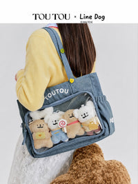 TOUTOU Line Dog Large Capacity Denim Ita Tote Bag