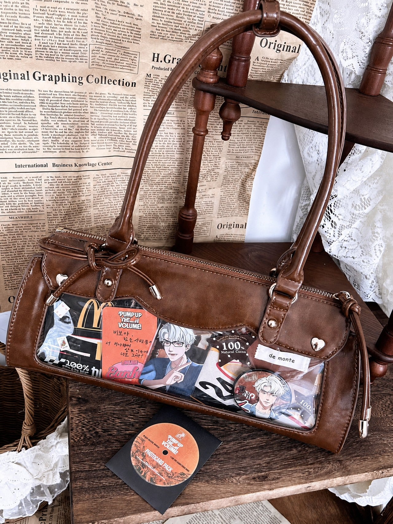 Morning Glory Structured Ita Shoulder Bag with Insert Board