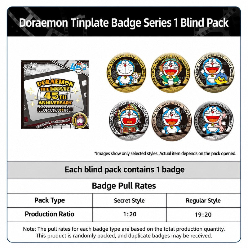 Officially Licensed Doraemon 45th Anniversary Tin Badge Series