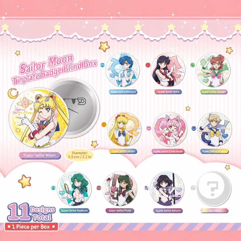 Officially Licensed Sailor Moon Eternal Tin Badge Blind Box