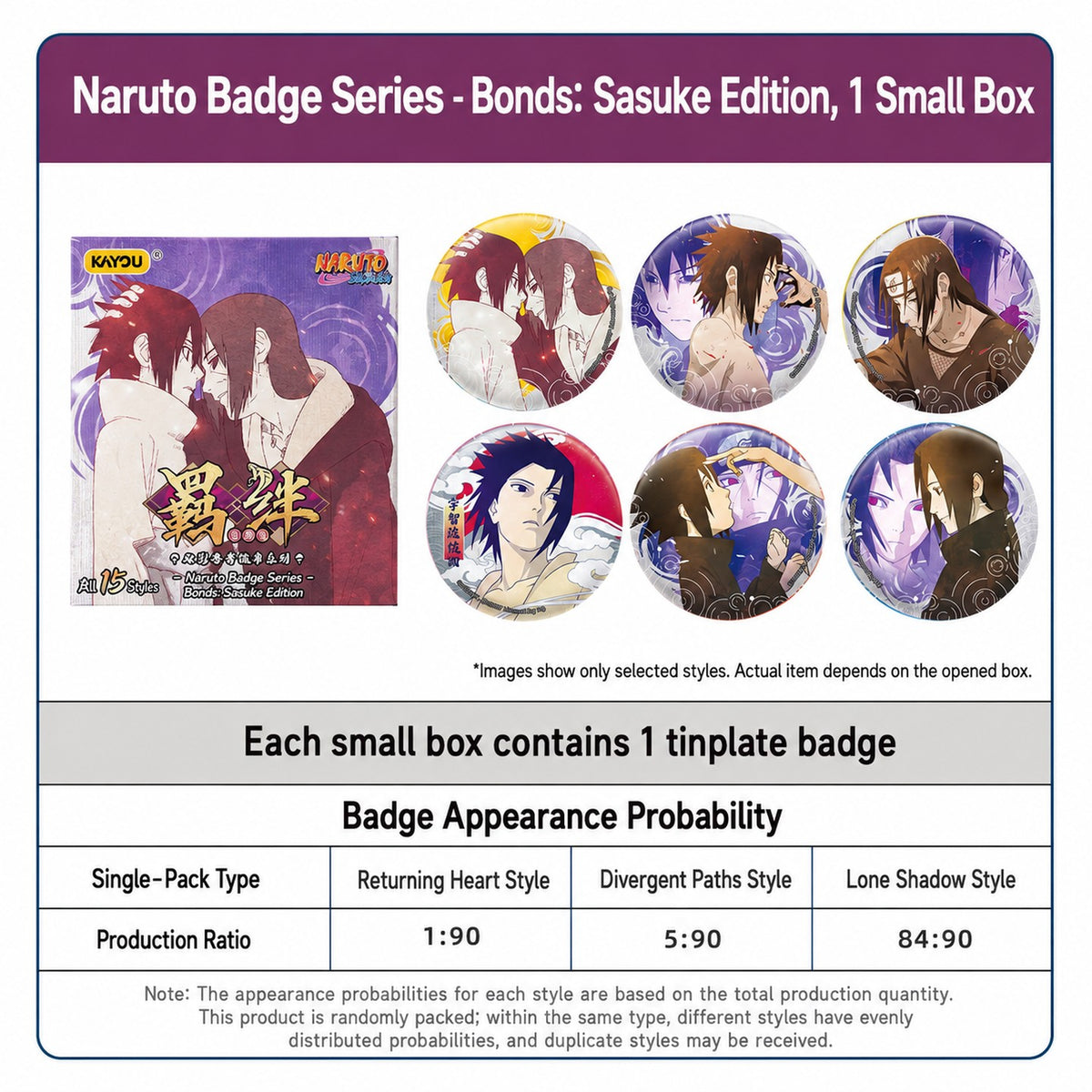 Officially Licensed Naruto Sasuke Bonds Tinplate Badge