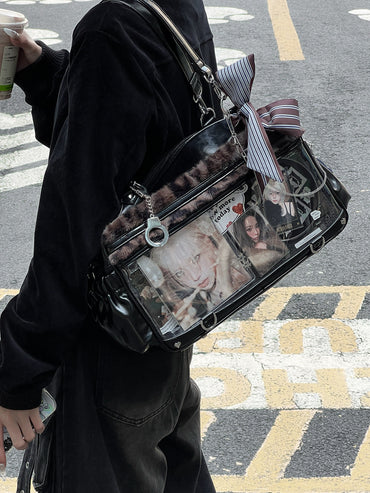 Yuni Youyou Leopard Print Soft Ita Bag with Clear Window