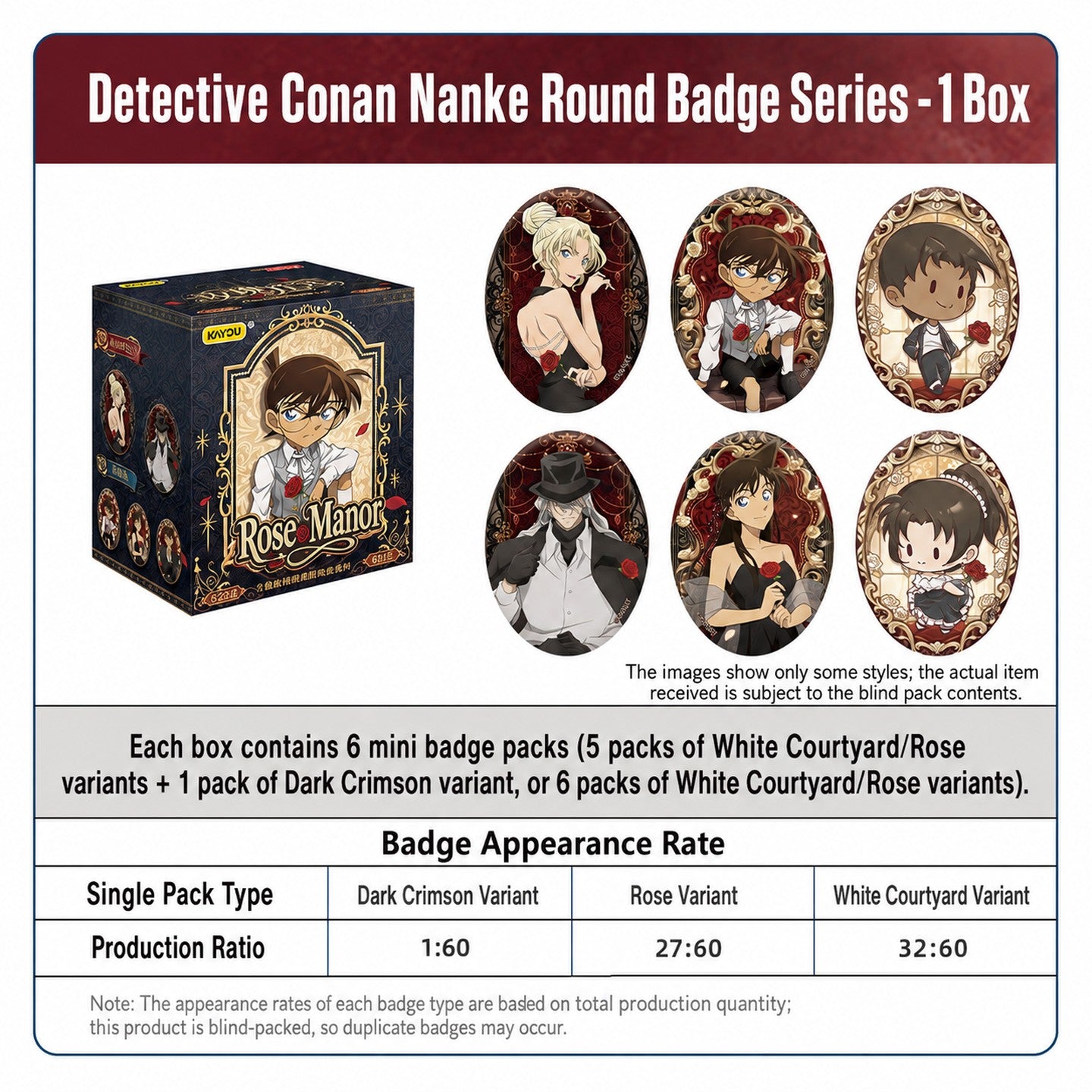 Officially Licensed Detective Conan Rose Manor Badge Series