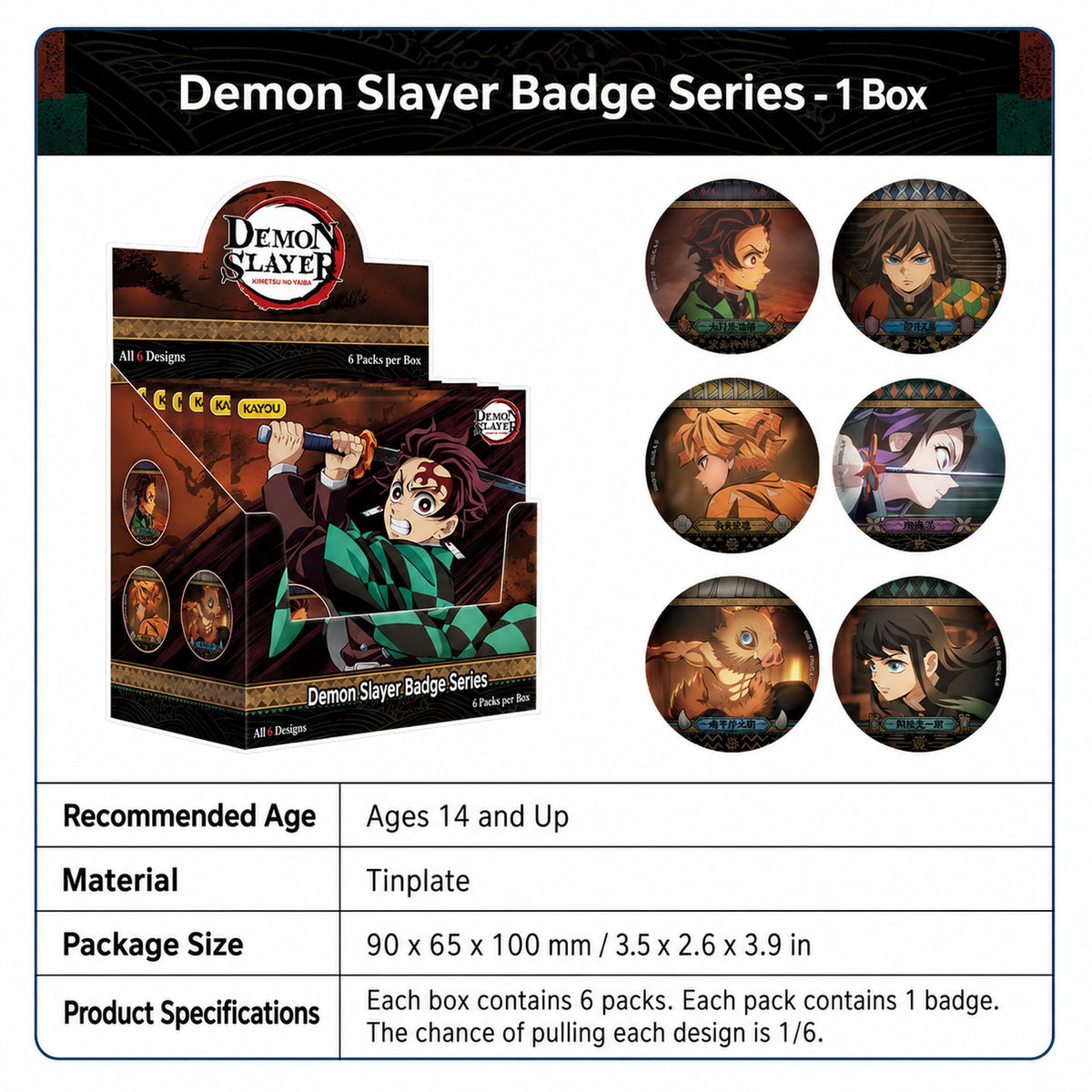 Officially Licensed Demon Slayer Kayou Tinplate Badge Pack