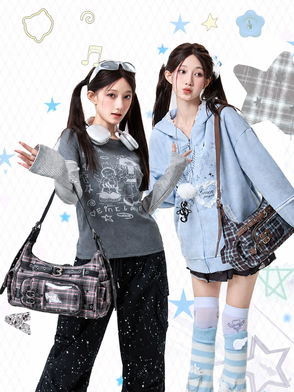 Moogyu Plaid Ita Bag, Large-Capacity Shoulder Bag