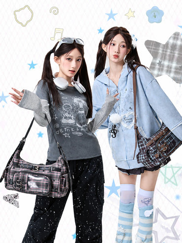 Moogyu Plaid Ita Bag, Large-Capacity Shoulder Bag