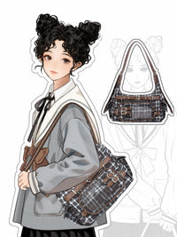 Moogyu Plaid Ita Bag, Large-Capacity Shoulder Bag