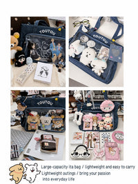 TOUTOU Line Dog Large Capacity Denim Ita Tote Bag