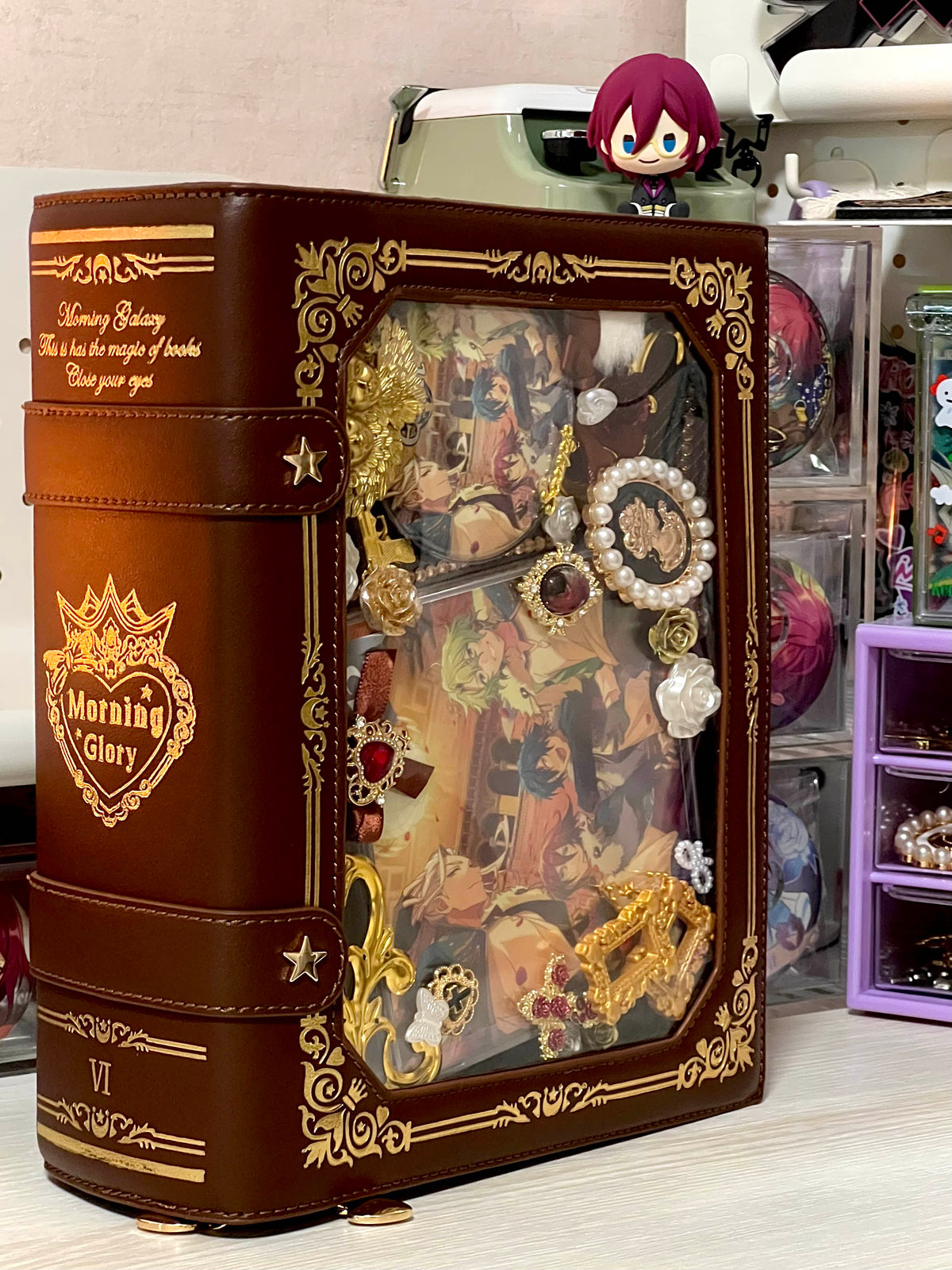 Morning Glory Magic Book Ita Bag, PU Gold Foil Crossbody