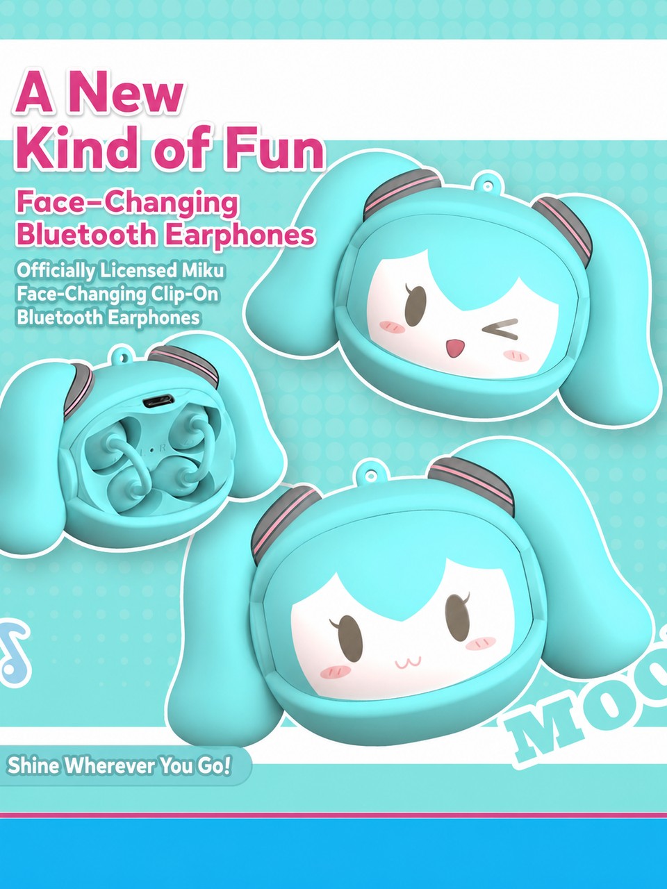 Officially Licensed Hatsune Miku Face-Changing Clip-On Earbuds