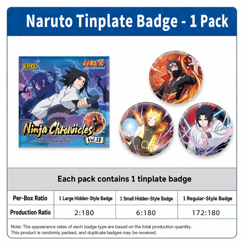 Officially Licensed Naruto Shippuden Tin Badge Blind Pack