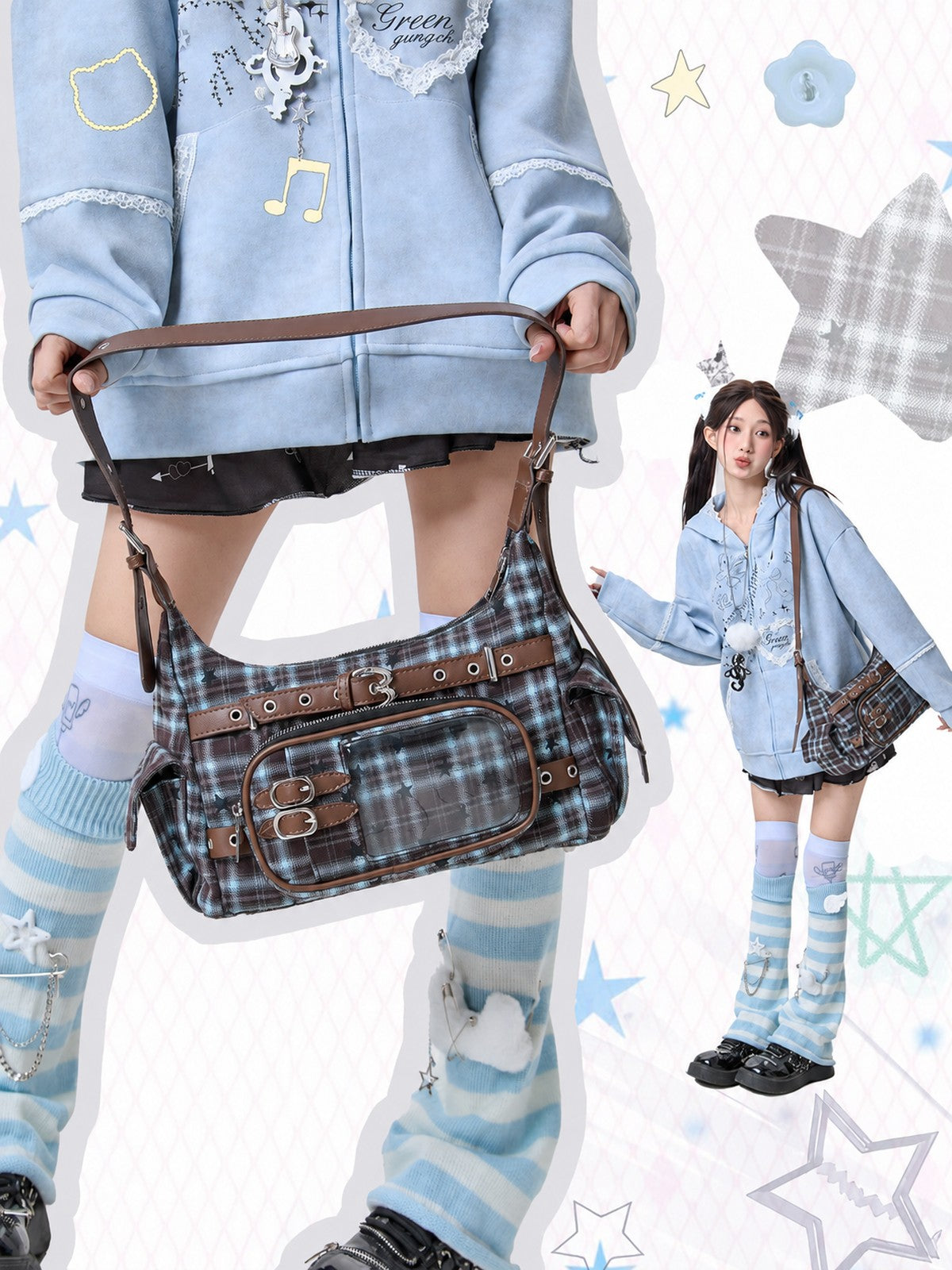 Moogyu Plaid Ita Bag, Large-Capacity Shoulder Bag