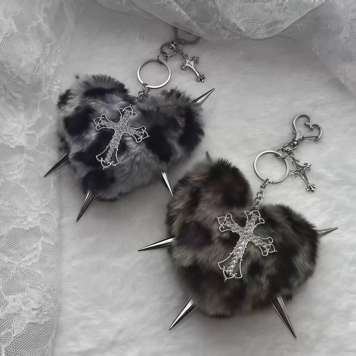 Y2K Plush Heart Bag Charm Keychain