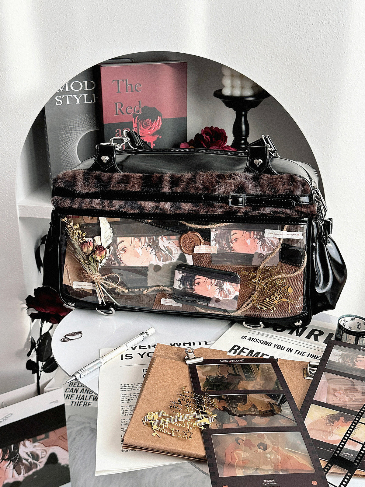 Yuni Youyou Leopard Print Soft Ita Bag with Clear Window