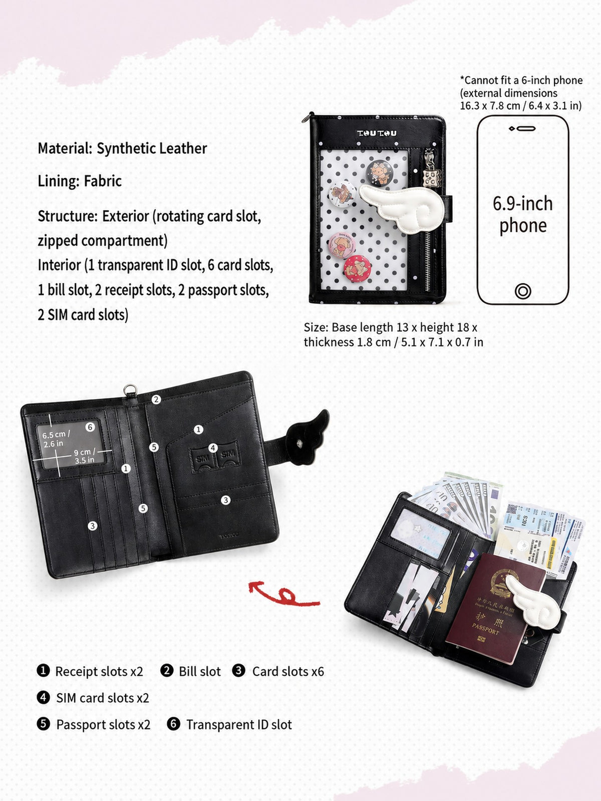 TOUTOU Travel Wallet & Passport Holder with Coin Pocket