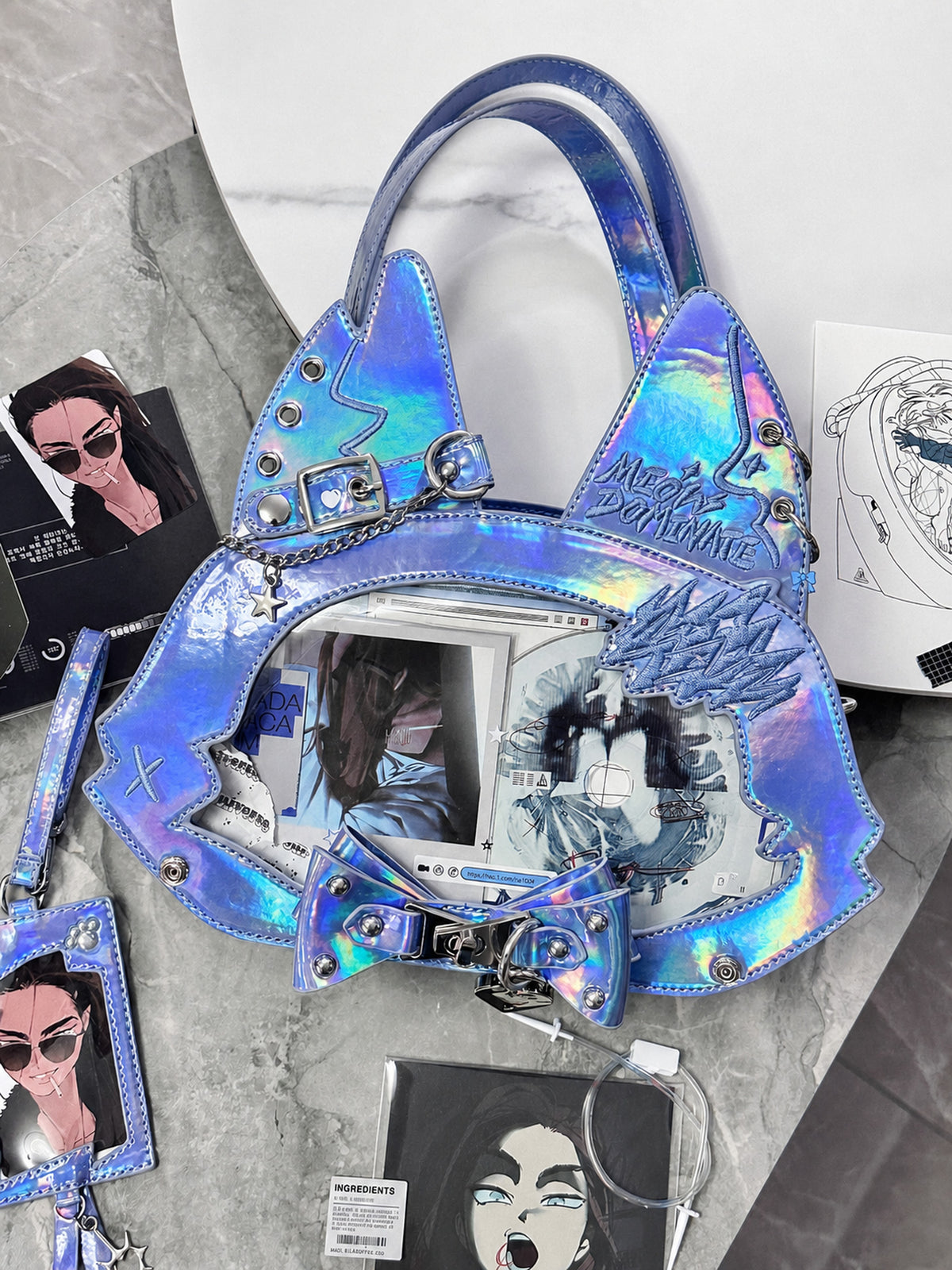 Morning Glory Cat Ita Bag with Adjustable Strap Set