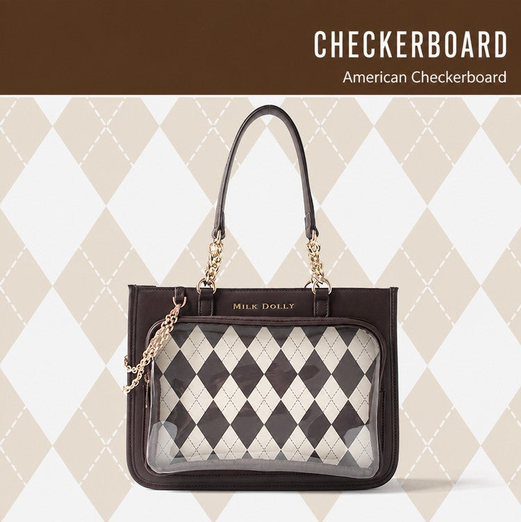 FuyuuNeko Checkered Ita Bag Crossbody, Large Capacity