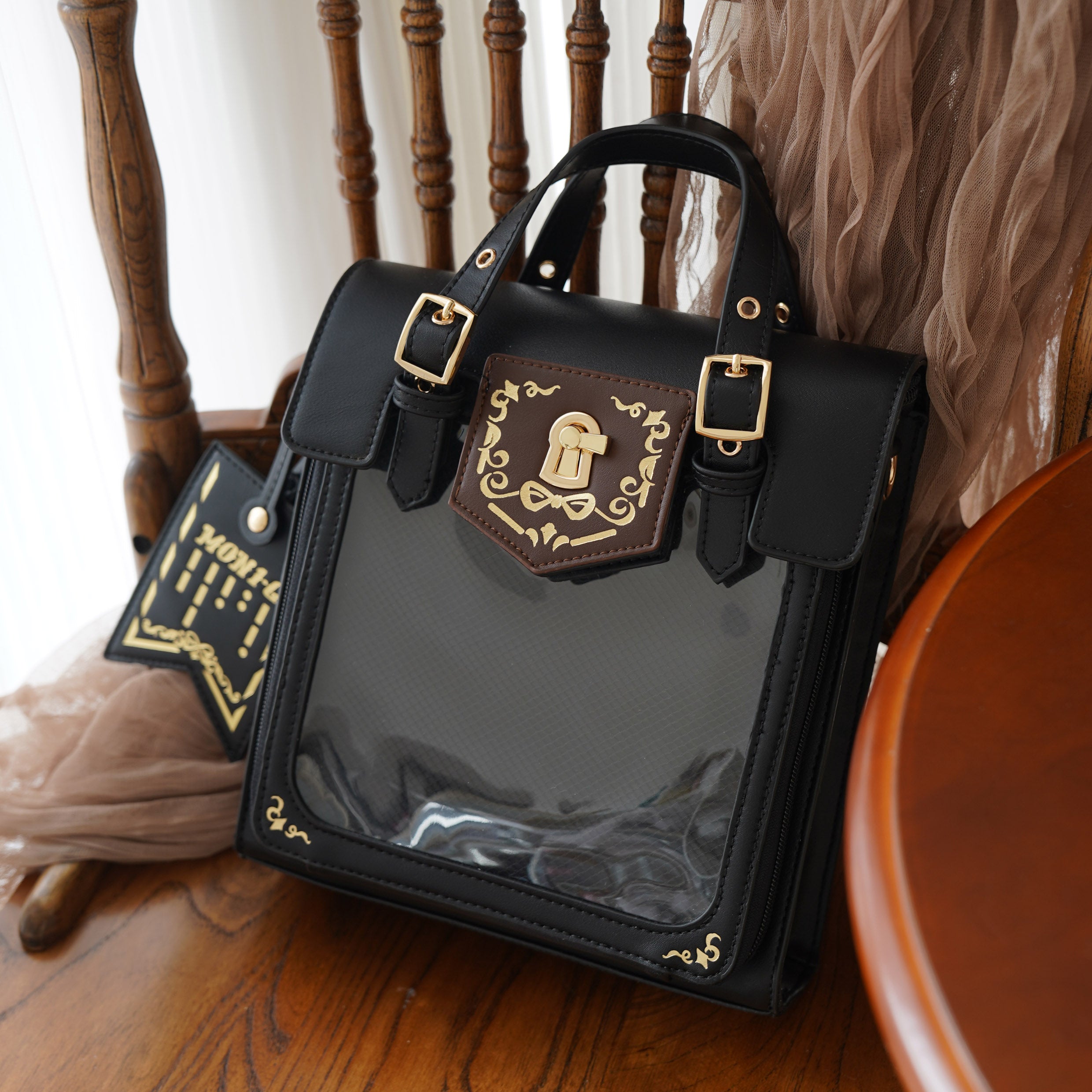Morning Glory Cute Retro Gold Foil Convertible Ita Bag