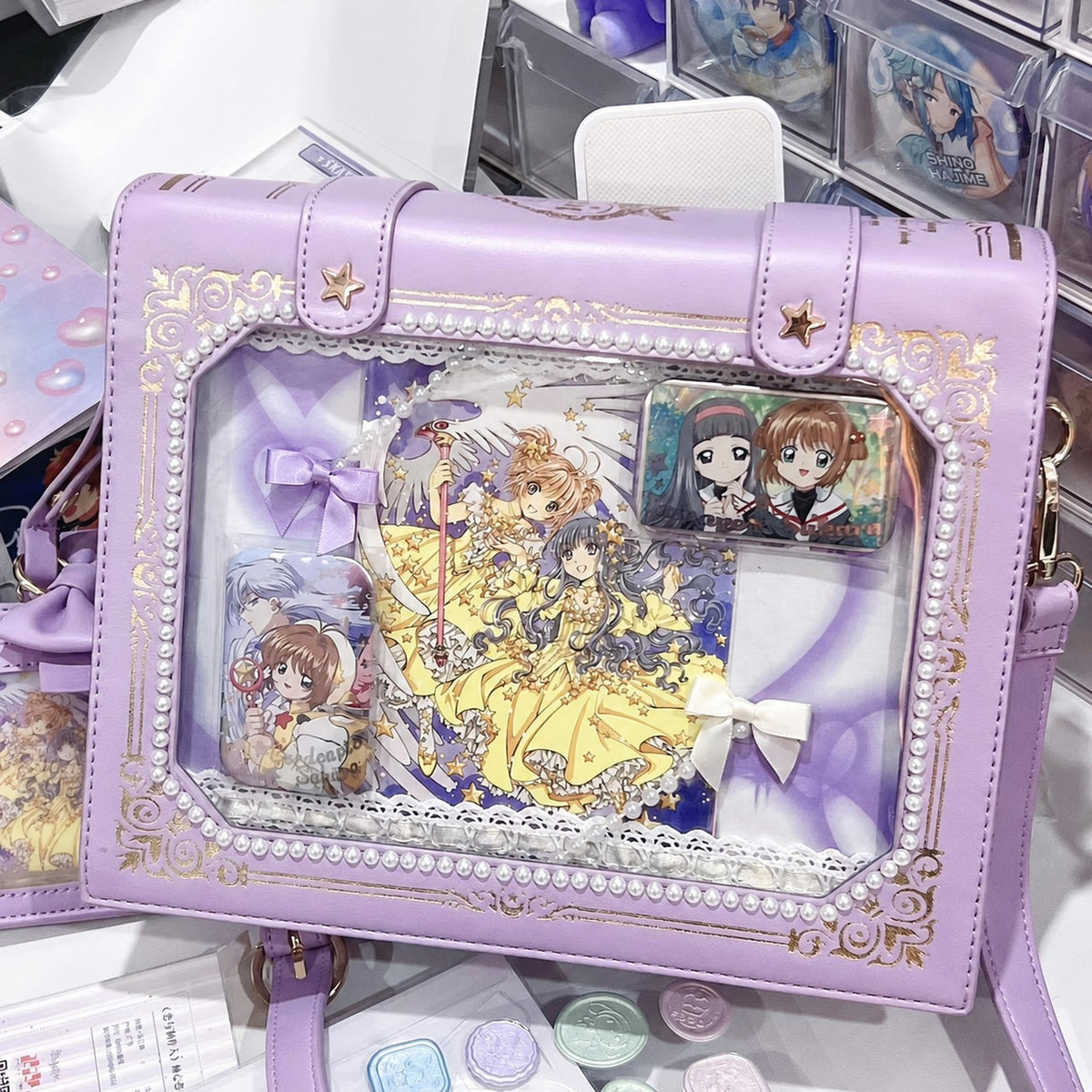 Morning Glory Magic Book Ita Bag, PU Gold Foil Crossbody