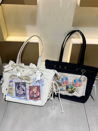 Elegant Silver Ribbon Ita Bag - Spacious Shoulder & Handbag for Display