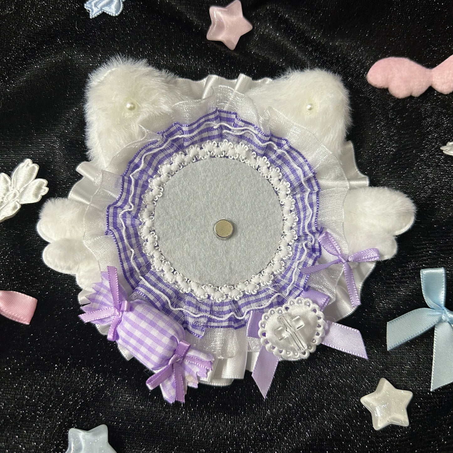 Handmade Angel Cat Badge Holder – Ita Bag Decoration Base for 2.28-2.95 inch (58mm-75mm) Badges