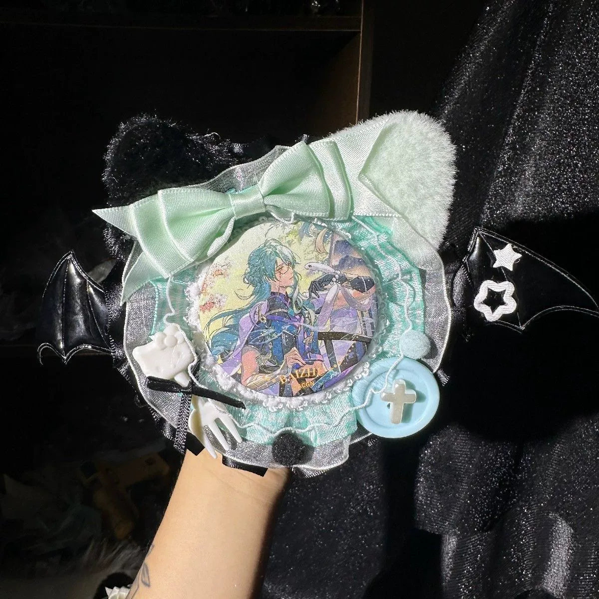 Handmade Demon Cat Feast Badge Holder – Ita Bag Decoration Base for 2.28-2.95 inch (58mm-75mm) Badges